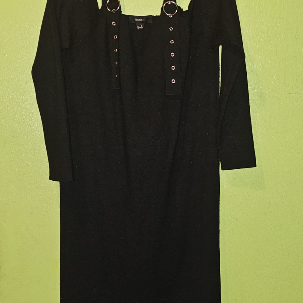 Forever 21 Black Long Sleeve Dress with Ring Accents